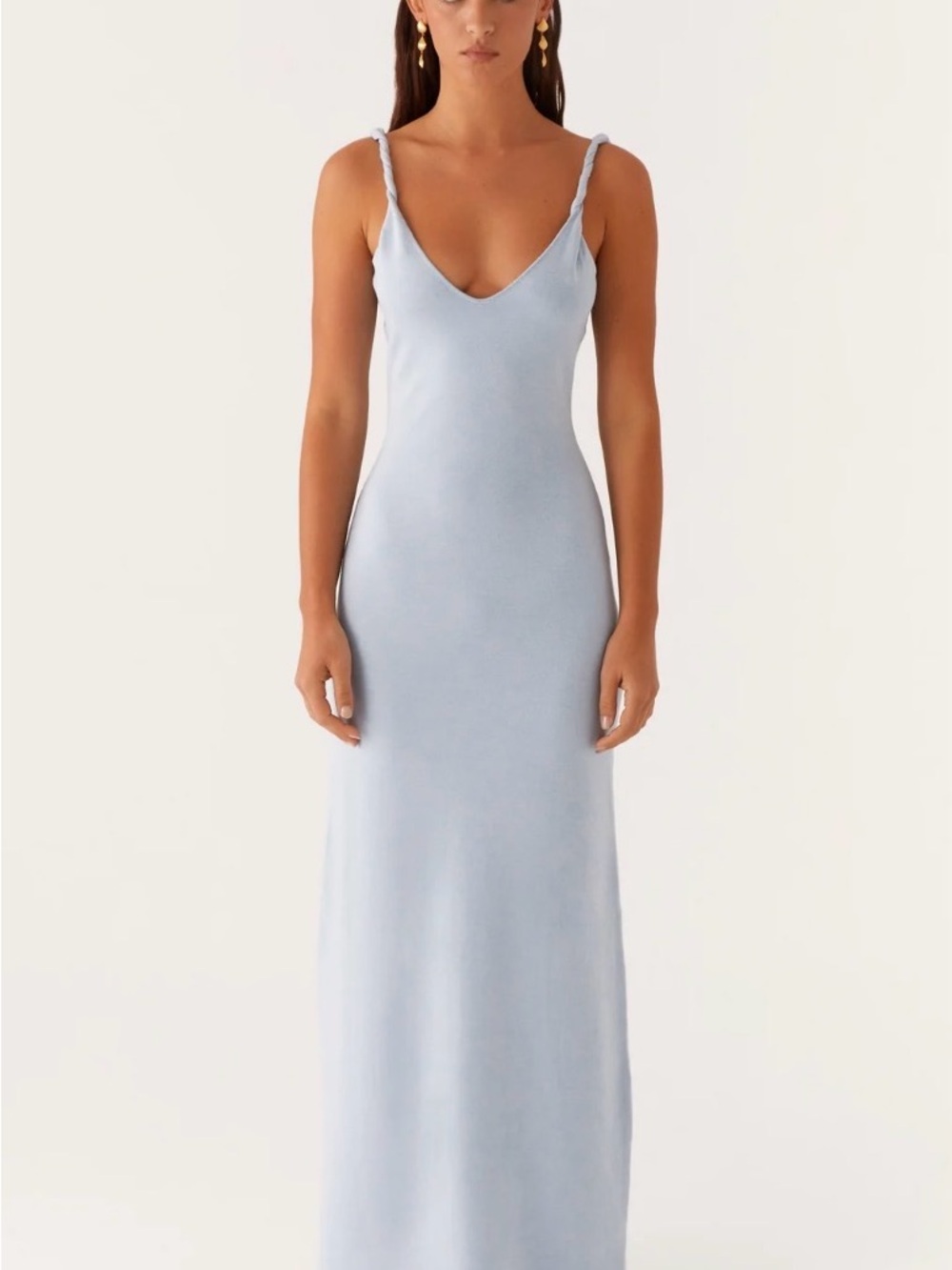 Peppermayo Pale Blue Slip Maxi Dress with Braided Straps